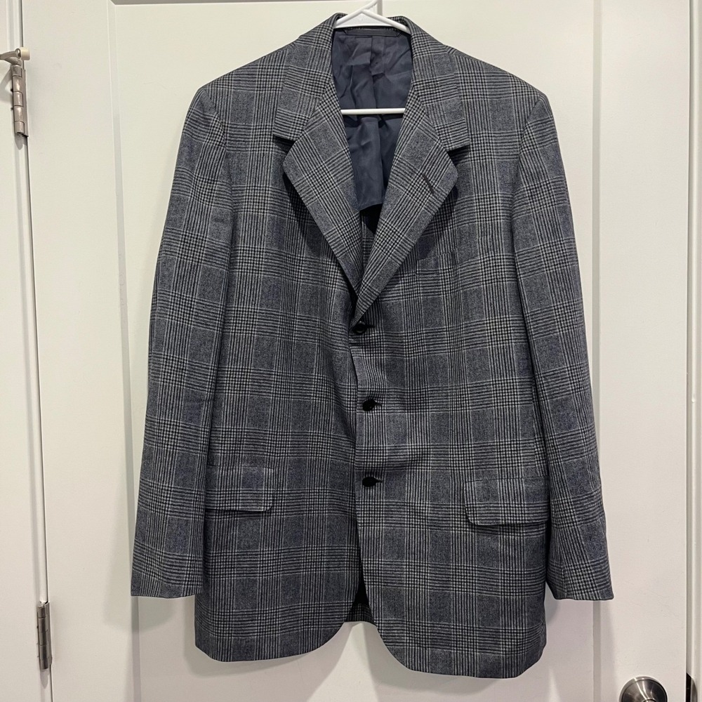 Vintage Oxxford Clothes Abercrombie‎ & Fitch Wool Gray Plaid Blazer 43 Tall